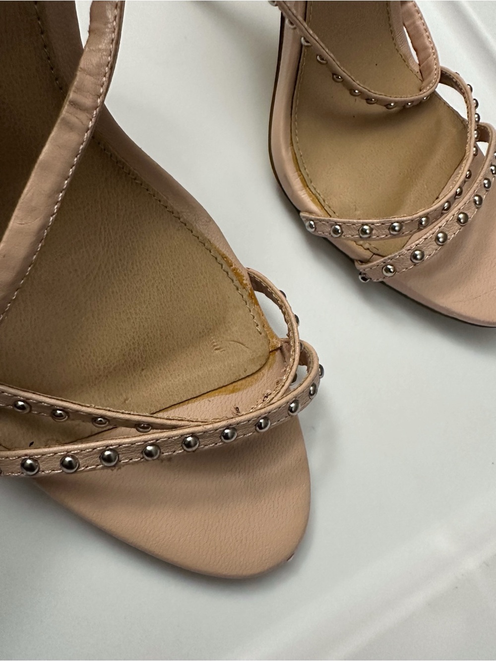 Steve Madden Leather Nude Blush Pink Studded Strappy Heels Chic Y2K - Picture 6 of 11